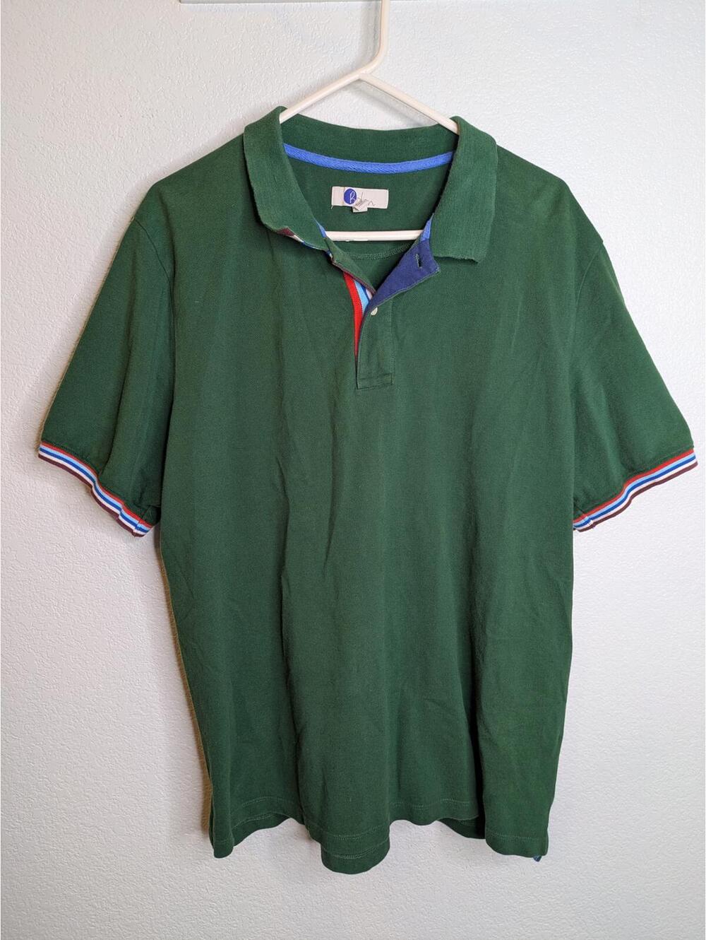 Boden Men's Polo Shirt Size XL Green Pique Knit Contrast Trim Short Sleeve